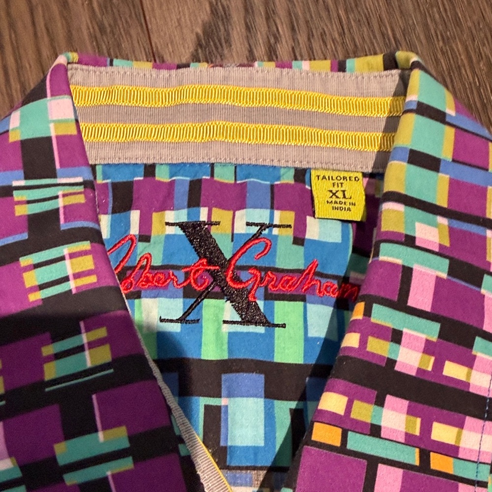 Men's Robert Graham Multi-Color Geometric Button-Down Shirt - XL Tailored Fit - Picture 4 of 5